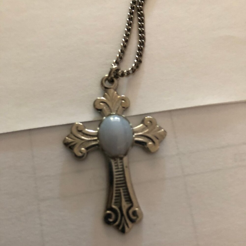 Vintage Agate Stone Cross Necklace